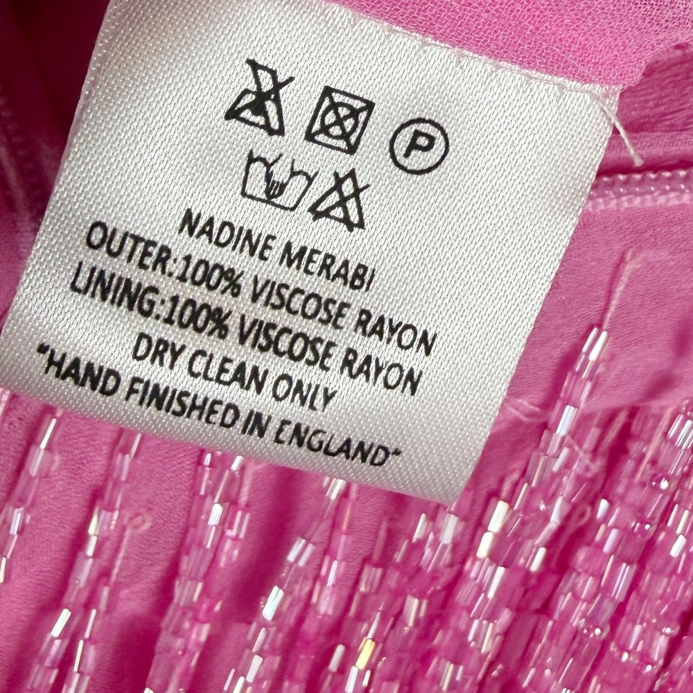 Nadine Merabi Sara Mini Skirt Pink Beaded Fringe Feather Trim Women Sz S/M - Picture 10 of 12